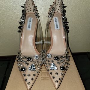 Steve Madden size 11 Veronicka clear heels stilettos spikes silver nude